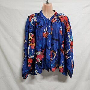 Chufy for Rossy Top Blouse Shirt Women Size S Blue Floral Cotton